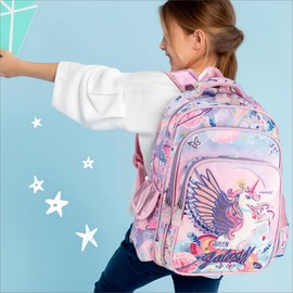 Robhomily Unicorn Backpack for Girls School Backpack for Preschool Elementary, Cute School Bag Lightweight Purple 16 Inch