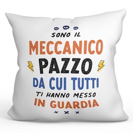 MUGFFINS MECHANIC man Cushion Padding included - in Italian - Tutti ti hanno messo in guardia - Funny gift - Pillow: cover and filling 15.7x15.7 inches