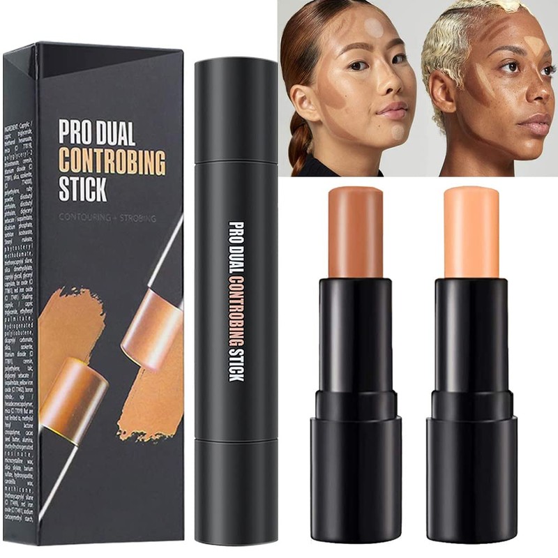 2 Colors Cream Contour Sticks Makeup Kit, Primer Face Highlighter