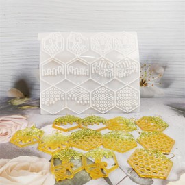 XYQHOAC Earring Molds for Epoxy Resin Bee Honeycomb Jewelry Silicone Molds with Hole Earring Resin Mold Jewelry Casting Mold for DIY Craft Earring Necklace Pendant Keychain Jewelry Making