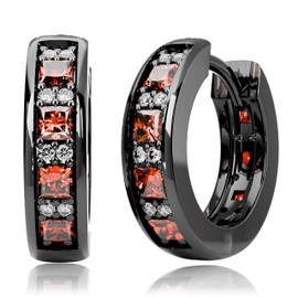 KETRYEP Black Hoop Earrings for Men Garnet Sapphire Emerald Black Diamond Huggie Earrings Men Women Cubic Zirconia Hypoallergenic Jewelry Gift (Red(Big))