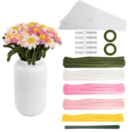 AJKJ 512pcs 5 Colors Pipe Cleaners Craft Supplies with Tutorial, DIY Daisy Flowers Set for Birthday Gift, Holiday Decoration, Creative Decoration - Pink (Vase not Included)