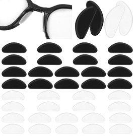 Mabor 20 Pairs Anti-Slip Nose Pads for Glasses – Silicone D-Shaped Adhesive Stick-On Eyeglass Nose Grips, Ultra-Thin Comfort Fit for Optical & Sunglasses, Black & Clear