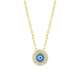 MYSTIC JEWELS 925 Sterling Silver Turkish Evil Eye Necklace with Cubic Zirconia - Rhodium Style and Gold Plated for Women Girls Gift, enamel, Cubic Zirconia
