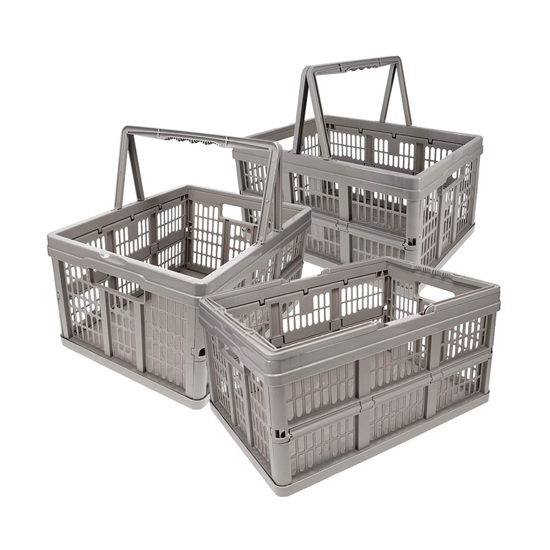 Home+Solutions 3 Piece Collapsible Basket Set - Grey Plastic Containers