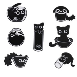 Pack of 7 Black Cat Enamel Lapel Pins, Cute Pin Badges, Pride Pins, for Men and Women, Zinc