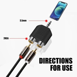 CABLEPELADO Stereo 3.5mm Jack to 2 RCA Female Audio Adapter Audio Converter AUX IN TRS RCA to Jack Dual PVC Black