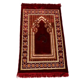 Prayer Mat (+ FREE Prayer Beads Tasbih) Islamic Namaz lace Lightweight soft Muslim Carpet Turkish Janamaz Namaz Sajadah, Ideal for Travel/Home/Office/Masjid/Hajj/Umrah (Red)