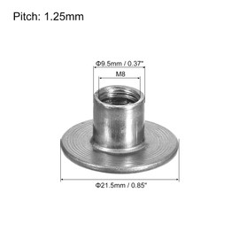 sourcing map M8 T-Nuts, 12pcs Carbon Steel Tee Nuts, Round Base Weld Nuts 10mm Height Through Hole Flange Insert Female Thread Plate Nuts