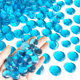 FANTIAN 1lb Blue Flat Glass Marbles for Vase, 100 Pcs Glass Pebbles, Decorative Glass Gems for Vase Bowl Fish Tank Gravel Birdbath Floral Crafts Centerpieces and Fire Pit