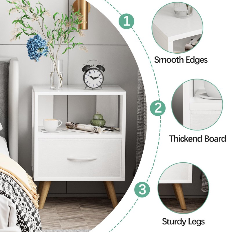 Aenuert Night Stand, White Kids Nightstand with Drawer, Nursery Side
