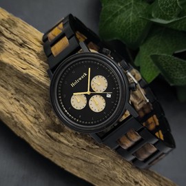 Holzwerk Germany Handmade Designer Men's Watch | Eco Natural Wood Watch | Chronograph | Bracelet Watch | Analogue Quartz Watch | Brown Silver | Date | Wooden Dial, brown, Bracelet