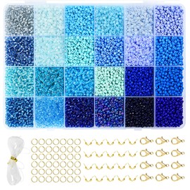 Vtssvow 3mm Glass Seed Beads for Bracelets Making, 24 Colors 10000pcs Friendship Bracelet Making Kit, Small Glass Beads for Jewelry Making (Mix 24 Color, Blue)