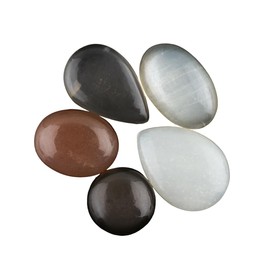 CRYSTALIS 5pcs Natural Moonstone Loose Gemstone Wholesale Bulk Cabochons Jewelry Making Supply, Chakra Healing Polished Stones, Wire Wrapping, DIY, Gem Collection, Birth Stone