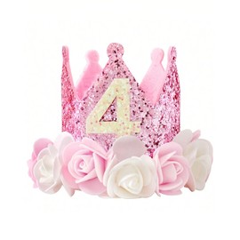 UYRVAPE 4 Year Birthday Crown - Crown Birthday 4 Years Girl, Shiny Birthday Crown Girl 4 Years, Crown Girl 4 Years, Crown 4 Year Birthday Girl with Rose Flowers