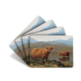 Julian Friers Highland Cattle Large Table Mats by Wildlife Artist Set of 4 - Non-slip - Cork-backed Placemat Set