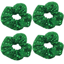 4 Pcs Sequins Christmas Hair Scrunchies Hair Bobbles Metallic Elastics Ponytail Holders Hair Wrist Ties Bands Cloth Scrunchies for Show Gym Dance Party Club Girl (Green)