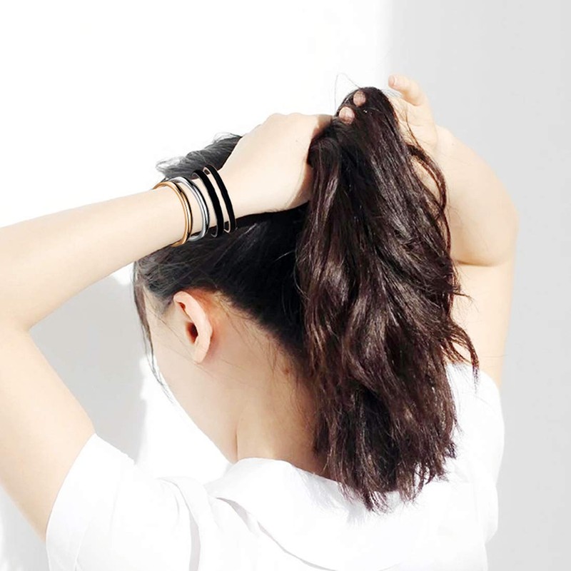 Zuo Bao Hair Tie Bracelet Stainless Steel Grooved Cuff Bangle