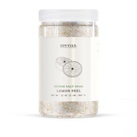 Jovvily Epsom Salt with Lemon Peel & Lemon Essential Oil - 2 lb - Soaking Solution - Invigorating Lemon Scent