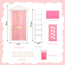 Tooth Fairy Door Kit Mini Wooden Tooth Fairy Door with Accessories Fairy Tale Education Learning Toy for Girls Dollhouse Mini Garden Decoration DIY Craft Activities (Pink)