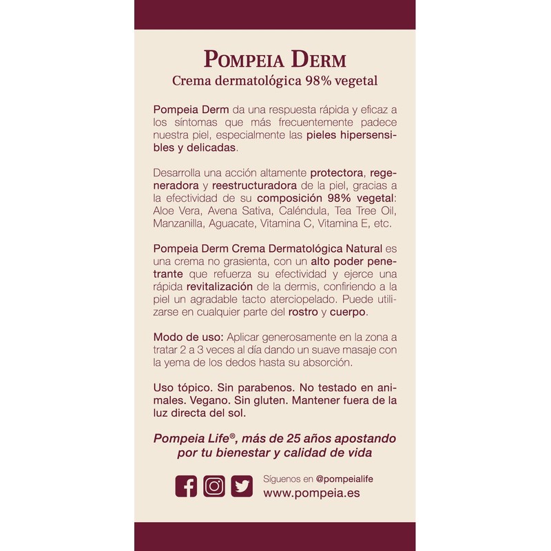 Pompeia Derm, dermatologische Creme 98% pflanzlich - 50 ml (Verbesserte