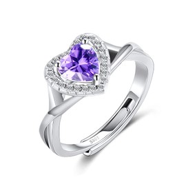 MYBELLNA 925 Sterling Silver Birthstone Rings for Women Love Heart Eternity Band Ring Adjustable Open Heart Ring for Women Girls, Precious metal
