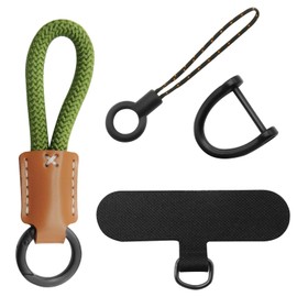 HINGTAI 2 PCS Leather Keychain for Car Keys, Car Key Chain Key Lanyard Car Key Holder for Keychain with D-Shaped Keychain, Nylon Phone Tether Tab, Multifunctional Wrist Keychain Cell Phone Lanyard