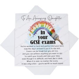 Good Luck GCSE Exams Card, Daughter GCSE Good Luck Exam Card with Poem Verse, Rainbow Paintbrush