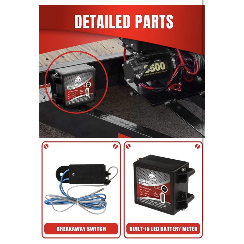 Jack Boss Upgraded Trailer Breakaway Kit, LED Test Controller System