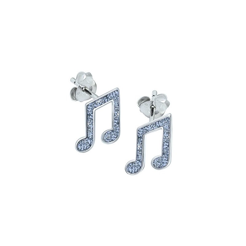 Music Note Earrings 925 Sterling Silver Sparkly