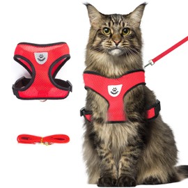 shudyear Summer cat Chest Harness and Leash, Anti-Escape Adjustable Soft mesh cat Leash and Chest Harness Set for All Types of Cats cat Vests(Size XL,Red)