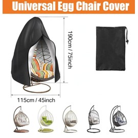 COMVASTARS Outdoor Hanging Chair Cover, Swing Egg Chair Cover, Hanging Chair, Outdoor Hanging Chair Frame, Anti-Dust with Zip, 420D Oxford Fabric, Porch, 115 x 190 cm, Black