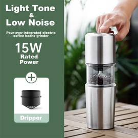 SOTECH coffee grinder electric, Pour Over Coffee Maker Usb Type Charging Coffee Bean Mill Grinder Espresso Spice Grinder(Pour Over Coffee Dripper+Stainless Steel Cup)