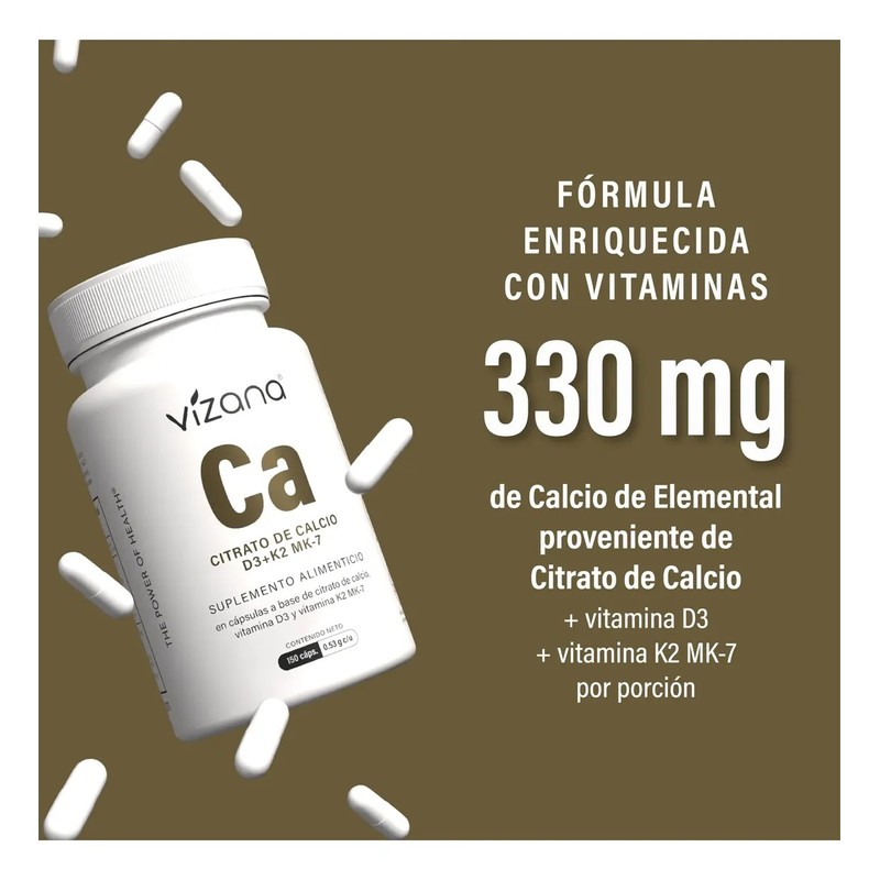 Citrato De Calcio De 150 Caps-530 Mg Vizana Nutrition