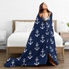 Navy Blue Nautical Anchor Pattern Flannel Fleece Throw Blankets for