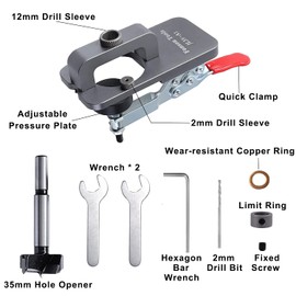 Umelee 35 mm Hinge Gauge, Door Cabinet Hinge Gauge, Concealed Hinge Gauge, Drill Hole Punch, Accurate Locking Woodworking Dowel Gauge, Drill Guide Locator for DIY Woodworking