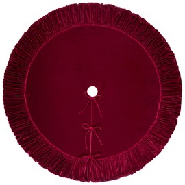 72-Inch Ruffled Velvet Christmas Tree Skirt, Thick Foam-Lined Heavy Duty Fabric with Plush Lace Ties, Wine Red