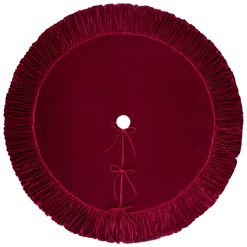 72-Inch Ruffled Velvet Christmas Tree Skirt, Thick Foam-Lined Heavy Duty