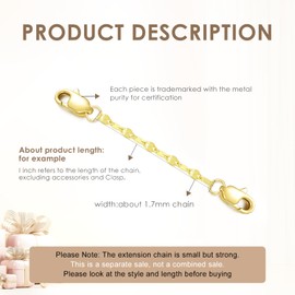 BEBEWO 10K Yellow Gold 1"/2"/3" Necklace Extender Chain with Double Clasps, 10K Gold Necklace Extender Bracelet Anklet Extension Chain, Bracelet Extender 10K Gold (Style 14, 1inch)