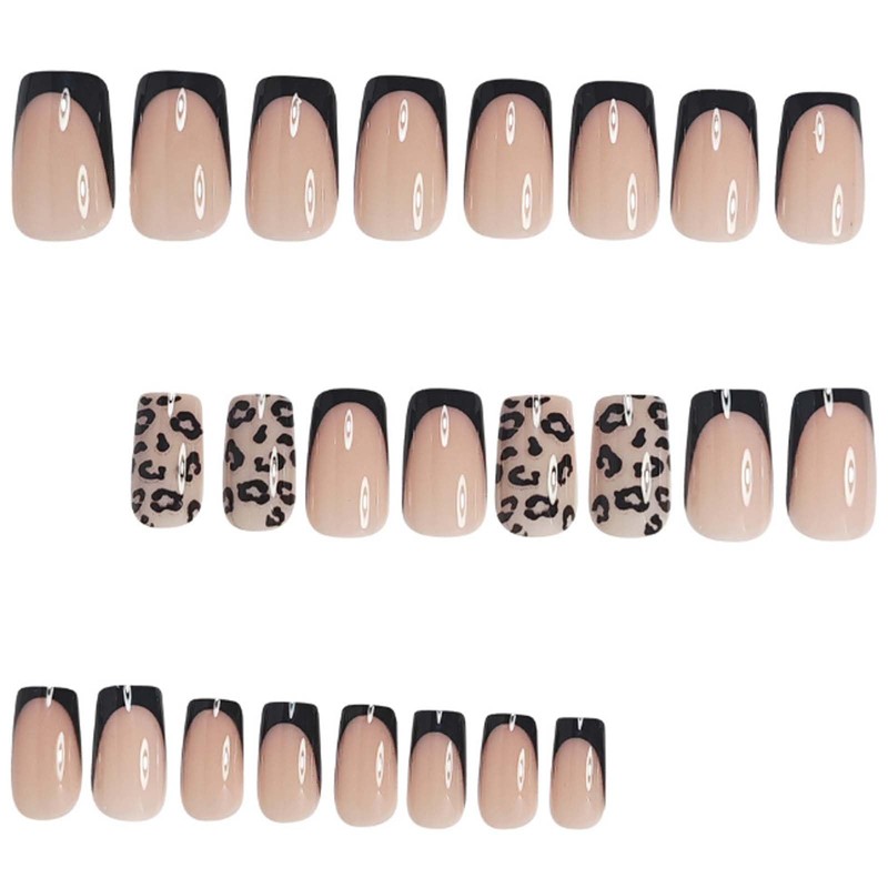 Hkanlre Square French Fake Nails Tips Press on Black Nails