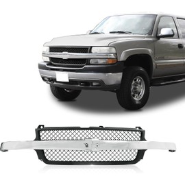 Perfit Liner New Replacement Parts Front Chrome Black Grille Grill Compatible with 2001-2002 Chevy Silverado 2500 HD 3500 Pickup Truck Fits GM1200523 15088290