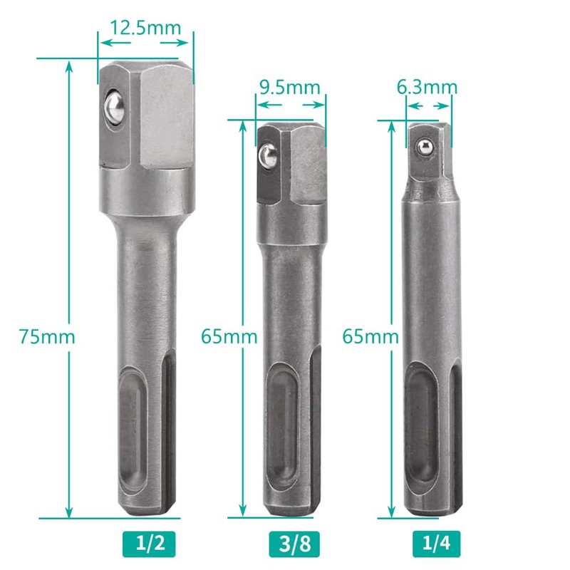 Bestgle 3pcs SDS Plus Shank Impact Socket Adapter Drill Extension