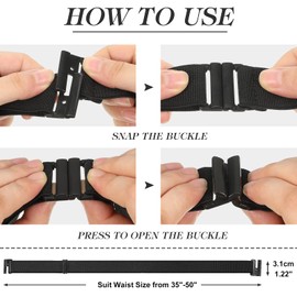 2 Pieces Invisible Elastic Belt with Flat Buckle, black