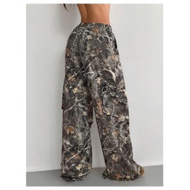 MakeMeChic Women's Camo Elastic Waist Drawstring Sweatpants Wide Leg Baggy Y2K Pants Army Green X-Small