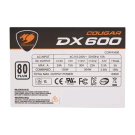 Cougar DX600 600W power supply 80mmX2 fan black coating 80+