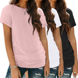 SUNBS Womens 3 Pack T-Shirts Short Sleeve Summer Tops Fashion Basic Tees Comfy Casual Vacation Outfits Workout Clothes 2025 PinkWhiteBlack XL