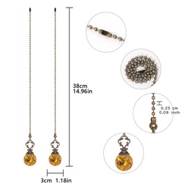 2 piezas de cadena ámbar para ventilador de techo, cadena decorativa de cristal, 30 cm cada cadena (bola agrietada de hielo)