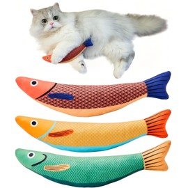 PELUDOS 3 Pack Cat Toys Saury Fish, Catnip Crinkle Sound Toy Soft and Cute, Cat Chew Plush Toys, 9.5 Inch Suitable for All Kinds of Cats, Interactive Kitten Kicker for Indoor Kitty