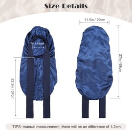 AWAYTR Long Satin Bonnet for Braids - Elastic Silk Hair Bonnets for Sleeping Night Cap Stretchy Tie Band for Women（Navy Blue）
