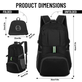 Yoolly Lightweight Foldable Backpack, Waterproof Packable Backpack for Men Women Kids, Durable Hiking Rucksack for School, Outdoor Sports, Travelling, Camping Biking Walking (Black)